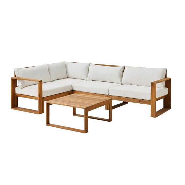 Salon de jardin d'angle modulable - Bois d'acacia - 5 personnes - LEVATA - Beige