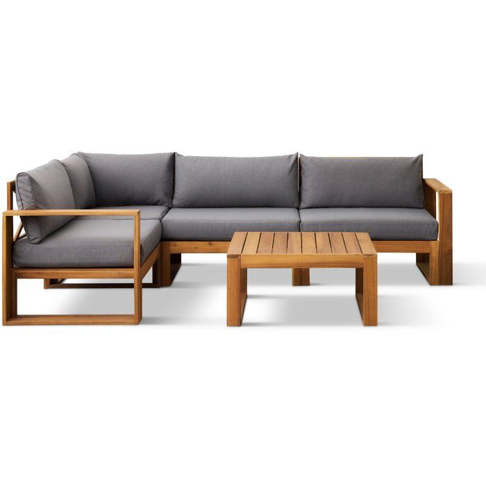 Salon de jardin d'angle modulable LEVATA CLASSIQUE - Bois d'acacia FSC - 5 personnes - Gris