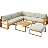 Salon de jardin d'angle modulable LEVATA XL - Bois d'acacia FSC - 8 personnes - Gris de lin + Housse incluse