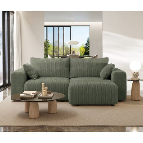 Canapé fixe d'angle réversible - 4 places - BOGOTA - Tissu Vert - 227 x 138 x 86 cm