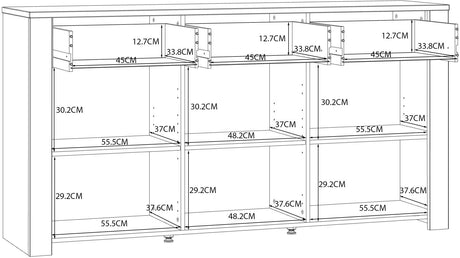 Buffet BOHOL Blanc – 3 Portes & 3 Tiroirs – L 166,1 × P 42 × H 87 cm – Chene Blanc & Effet Bois