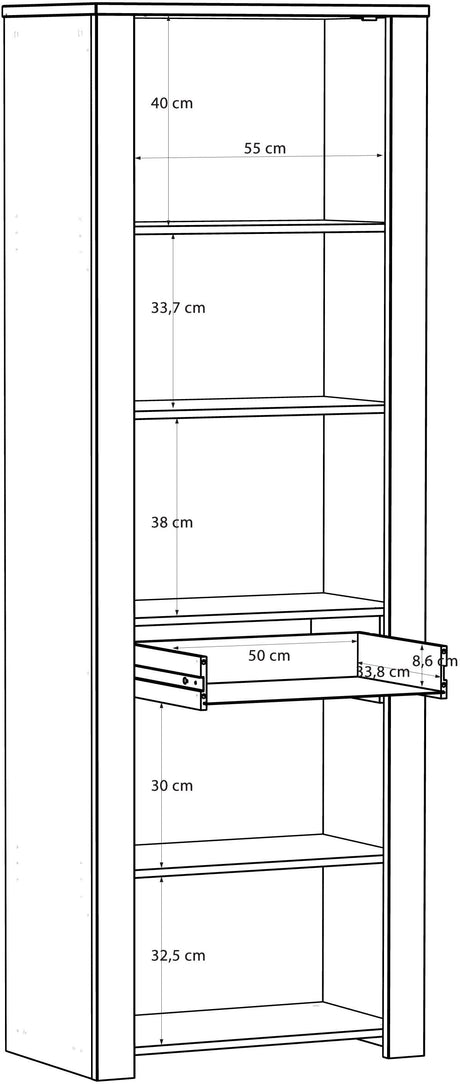 Vitrine Haute BOHOL Noire – 2 Portes dont 1 Vitrée + 1 Tiroir – L 71,7 × P 42 × H 205,4 cm