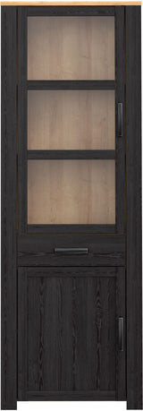 Vitrine Haute BOHOL Noire – 2 Portes dont 1 Vitrée + 1 Tiroir – L 71,7 × P 42 × H 205,4 cm