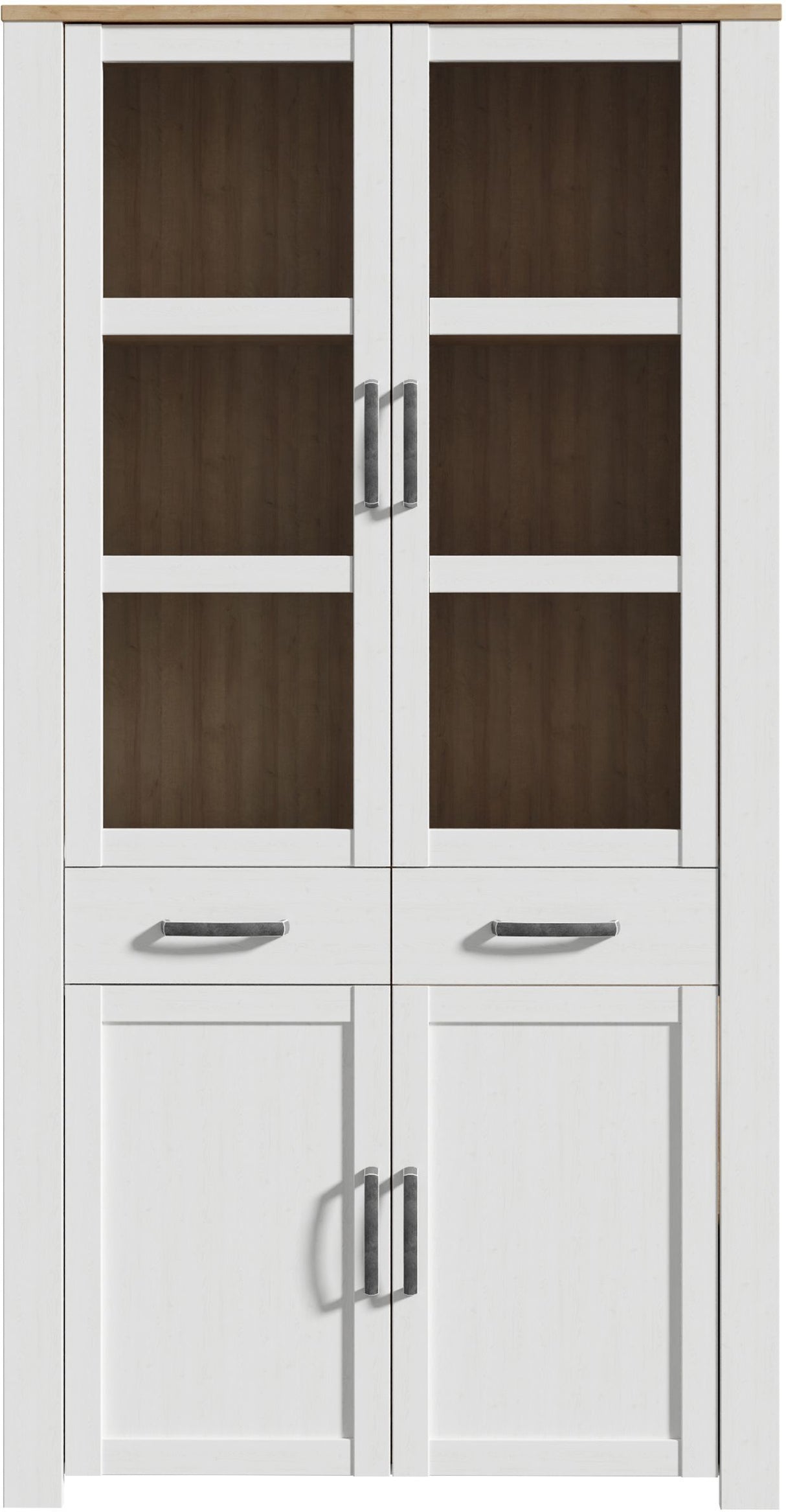 Vitrine Large BOHOL Blanche – 4 Portes dont 2 Vitrées + 2 Tiroirs – L 106,4 × P 42 × H 205,4 cm