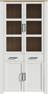 Vitrine Large BOHOL Blanche – 4 Portes dont 2 Vitrées + 2 Tiroirs – L 106,4 × P 42 × H 205,4 cm