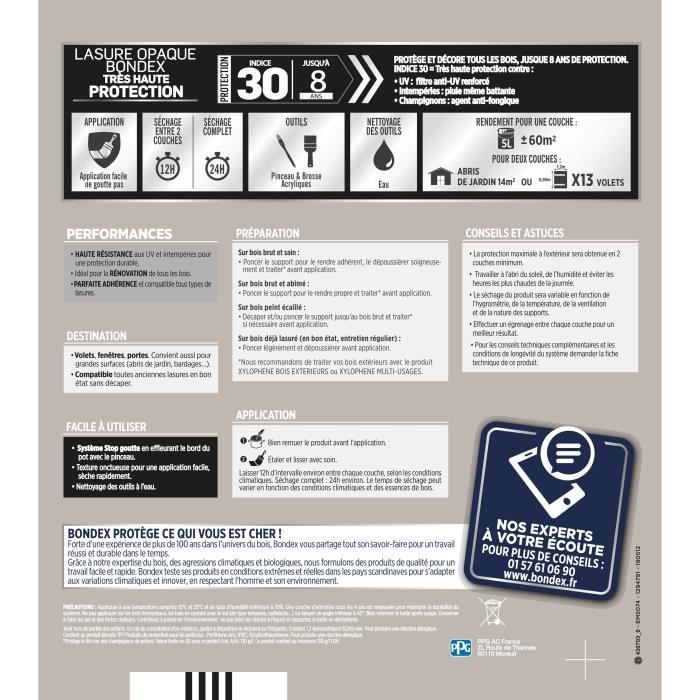Lasure opaque Tres haute protection - Gris souris RAL 7038 satin - BONDEX - 5 L