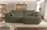 Canapé d'angle convertible - 4 places - BOBO - Tissu Vert - 244 x 138 x 86 cm