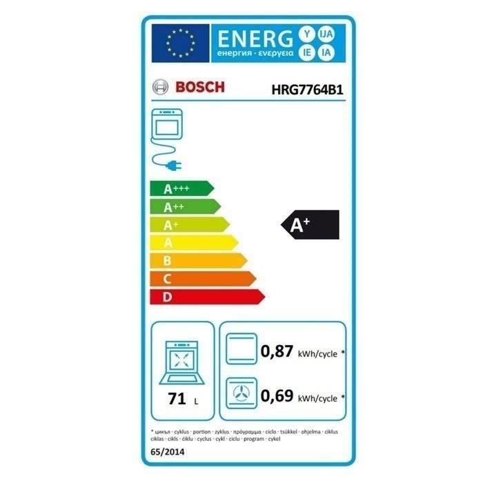 Four intégrable combi vapeur - BOSCH HRG7764B1 - 71L - Pyrolyse - Écran TFT tactile