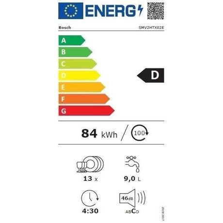 Lave-vaisselle tout encastrable BOSCH SMV2HTX02E SER2 - 13 couverts - EcoSilence Drive - 46dB - 5 programmes