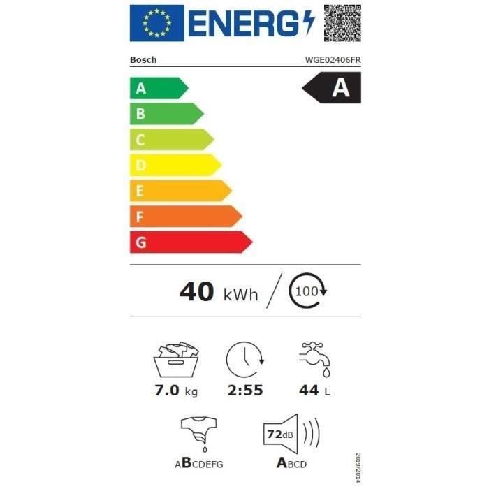 Lave-linge hublot BOSCH WGE02406FR SER2 - 7 kg - Induction - L60cm - 1400 trs/min - Classe A  - Blanc