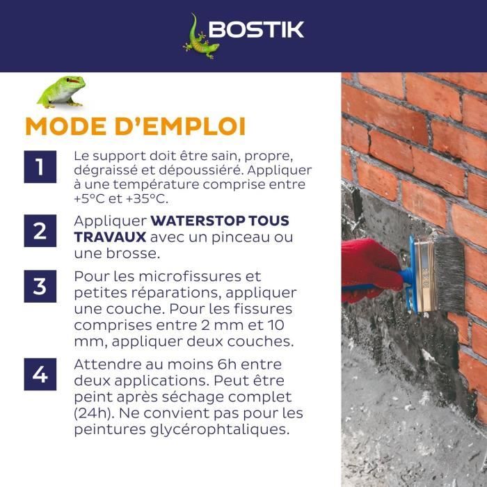 Membrane d'étanchéité - BOSTIK - Waterstop - Réparation fuites - Seau 6 kg -  Gris