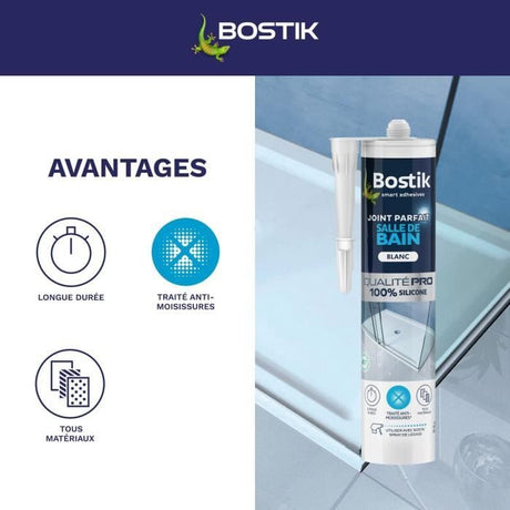 Mastic salle de bain - BOSTIK - Joint Parfait - Étanchéité silicone - Anti moisissures - Blanc - 280 ml