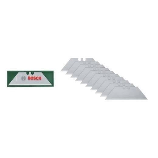 Bosch Set de 10 lames trapézoidales (pr couteau pliant  pr travaux de découpe  acier SK5  coffret de rangement)