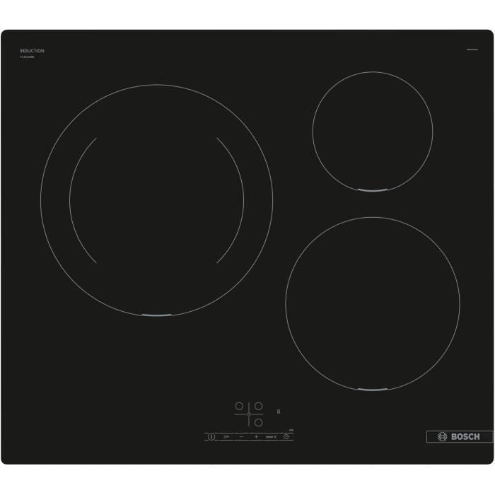 Table induction 60cm - BOSCH PUJ611BB5E SER4 Noir - 3 foyers - L592xP522 mm