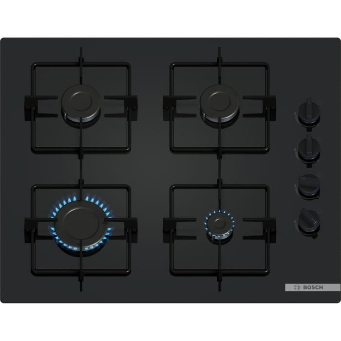 Table de cuisson a gaz - BOSCH Série 2 - 4 foyers - 52 x 59 x 5,4 cm - POP6B6K30 - Noir