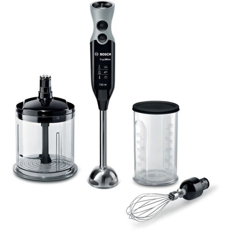 Mixeur Plongeant BOSCH ErgoMixx MSM67160 – Puissance de 750 W – Mini-hachoir et fouet inclus - Noir
