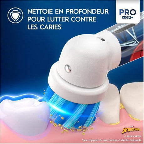 Oral-B Pro Kids3+ Brosse a dents électrique enfant Spiderman, Marvel, 1 étui de voyage, 1 Brossette Brossage Doux