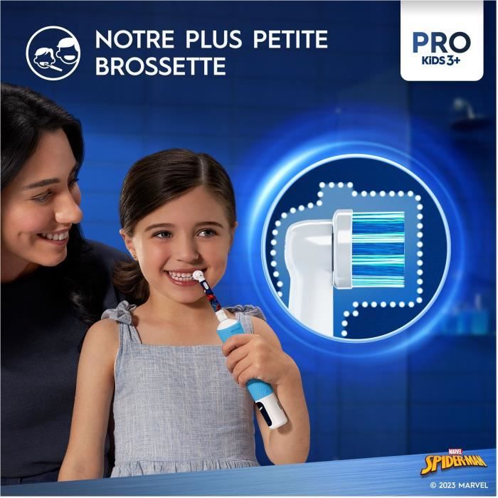 Oral-B Pro Kids3+ Brosse a dents électrique enfant Spiderman, Marvel, 1 étui de voyage, 1 Brossette Brossage Doux