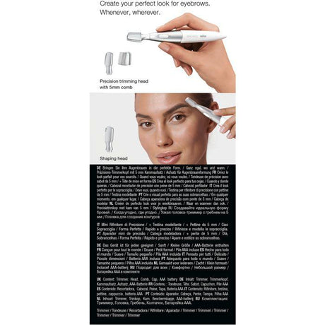 Mini-tondeuse de précision - BRAUN - FG1106 Sourcils- 1 vitesse - Pile - Gris / Blanc