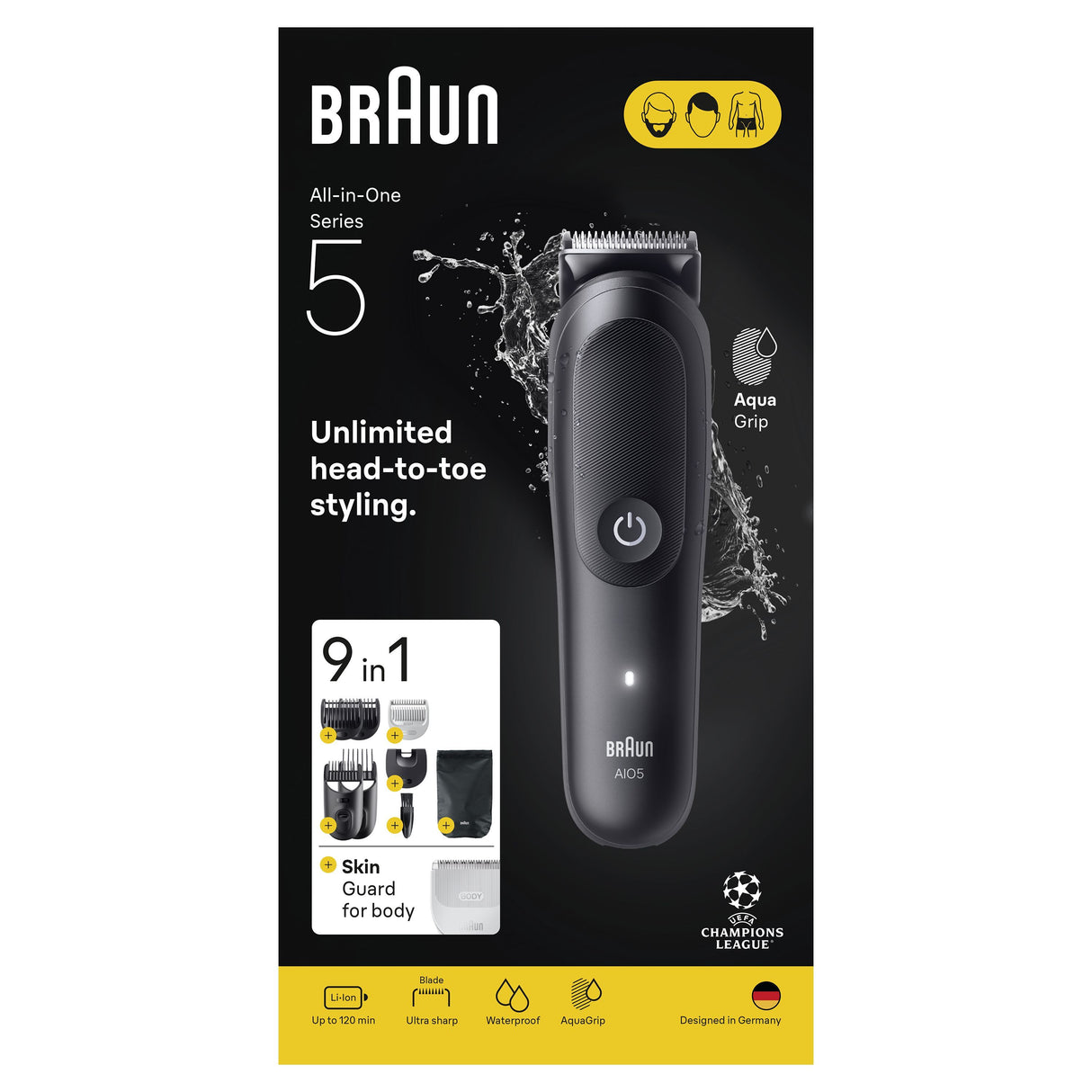 Tondeuse cheveux et barbe - Série 5-  BRAUN - AIO5540 - 120 min - 14 réglages - Noir