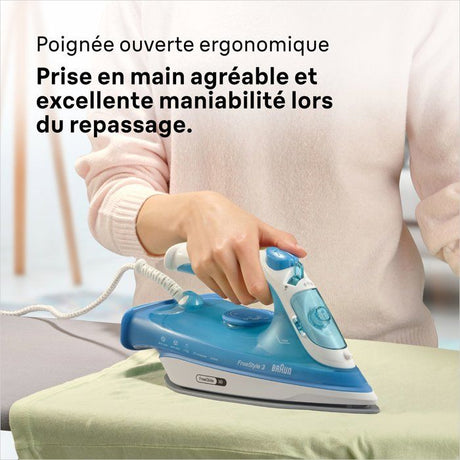 Fer a vapeur BRAUN FI3144 BL FreeStyle 3 - Semelle SuperCeramic - Puissance 2400 W - Vapeur constante 45 g/min