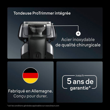 Rasoir électrique BRAUN Series 8 - Noir - Autonomie 60 minutes - Charge rapide 5 minutes