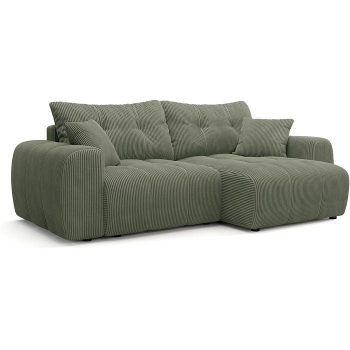 Canapé d'angle convertible - 4 places - BRANDON - Tissu Vert - 242 x 144 x 86 cm