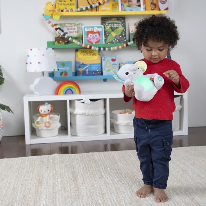 BRIGHT STARTS Jouet bébé, peluche doudou, veilleuse, éléphant Hug-a-Bye Baby, sons et lumieres, cadeau bébé