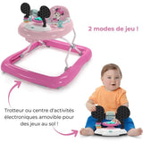 DISNEY BABY -MINNIE-Trotteur bébé fille évolutif et pliable 2-en-1  Avec jouet d'éveil amovible intégré, cadeau bébé