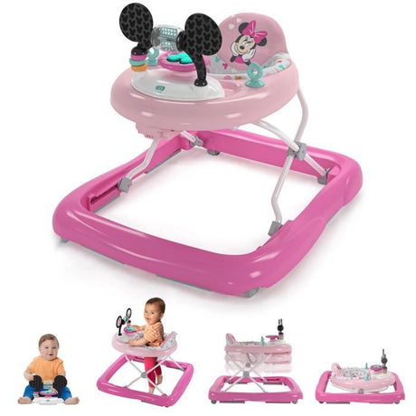 DISNEY BABY -MINNIE-Trotteur bébé fille évolutif et pliable 2-en-1  Avec jouet d'éveil amovible intégré, cadeau bébé