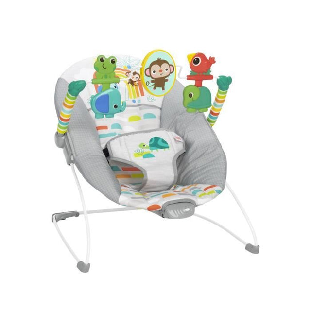 BRIGHT STARTS Transat pour bébé Animaux, Vibrations apaisantes, Arche d'éveil avec jouets interactifs, cadeau bébé