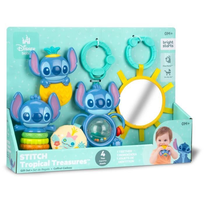 DISNEY BABY - STITCH - Coffret Cadeau Naissance?  - 4 jouets bébé , Hochet, Anneau de dentition, Jouets multisensoriels