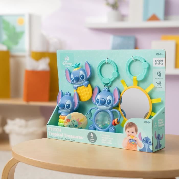 DISNEY BABY - STITCH - Coffret Cadeau Naissance?  - 4 jouets bébé , Hochet, Anneau de dentition, Jouets multisensoriels