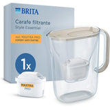 Carafe filtrante BRITA - Style Essential Sable - Capacité 2,4L dont 1,4L d'eau filtrée - 1 mois MAXTRA PRO EXPERT ANTI-TARTRE