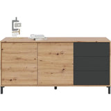 Buffet 2 portes 3 tiroirs - Panneaux de particules mélaminé - Chene et noir - BROOKLYN L 154 cm x  P 41 cm x H 74 cm