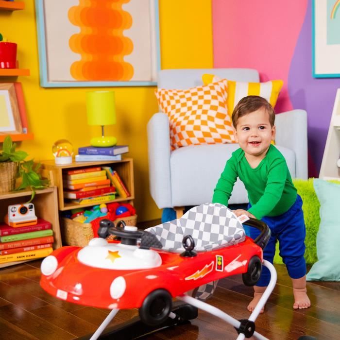 BRIGHT STARTS Trotteur bébé pliable 3 en 1, petite voiture , 3 modes de jeux évolutifs, rouge, cadeau bébé