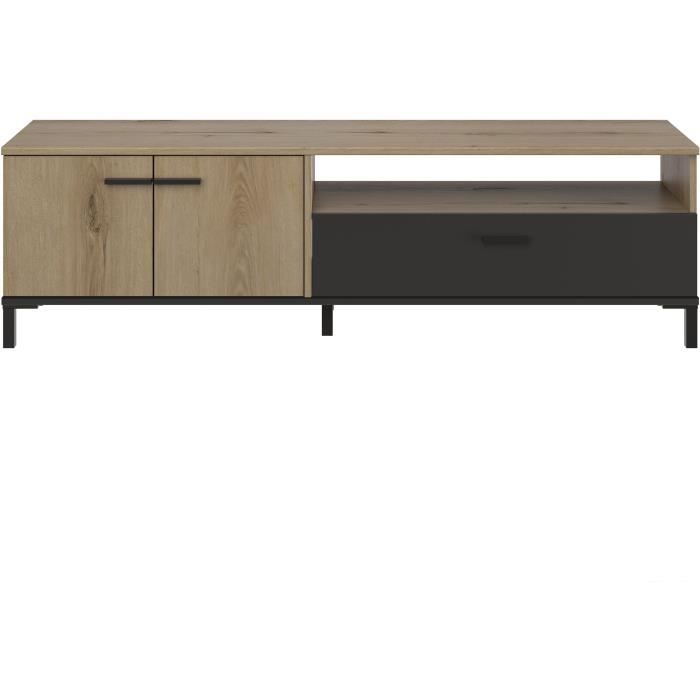 Banc TV - TRUST - Chene / Noir - 2 portes - 1 tiroir - 140 x 40 x 47 cm - GAMI