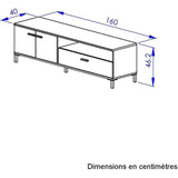 Banc TV - TRUST - Chene / Noir - 2 portes - 1 tiroir - 140 x 40 x 47 cm - GAMI