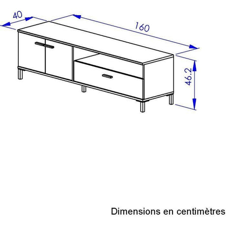Banc TV - TRUST - Chene / Noir - 2 portes - 1 tiroir - 140 x 40 x 47 cm - GAMI