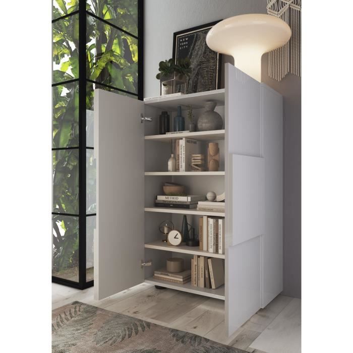 Meuble a chaussures - 15 paires - Blanc laqué - L78 x P33 x H113 cm - MILANO