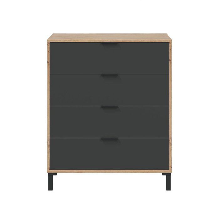 Commode ENZO 4 Tiroirs - Décor anthracite et chene - L 77,5 x P 40 x H 93,5 cm