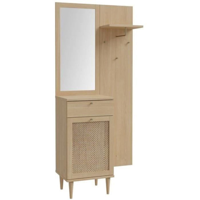 Vestiaire d'entrée avec miroir et rangements - Cannage - L90,4 x P41,4 x H198 cm - CALASETTA