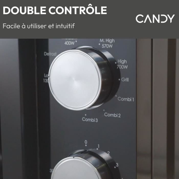 Micro-ondes Gril CANDY CMG20TNMB Moderna 20L 700W - Gril 900W - UI mécanique 6 niveaux de puissance - Fonction Décongélation poids