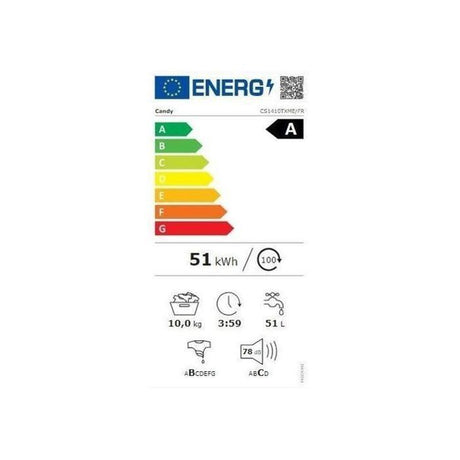 Lave-linge hublot CANDY CS1410TXME/FR - 10 kg - Induction - 1400 trs/min - Classe A - Programme rapide - Blanc