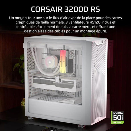 Boîtier PC - CORSAIR - 3200D RS - Moyen Tour - 3 ventilateurs RS120 - Blanc