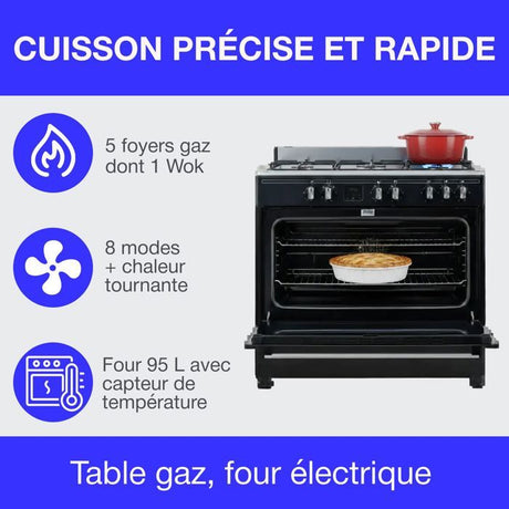 Cuisiniere piano four multifonctions catalyse - CONTINENTAL EDISON - CECP9060BDD- 95 L - Affichage digital - L90 x H 85 cm - Noir