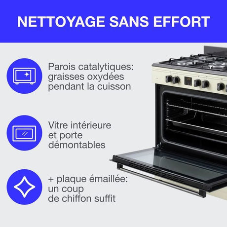 Cuisiniere piano four multifonctions catalyse - CONTINENTAL EDISON - CECP9060CD - 95 L - L90 x H85 cm - Creme / Inox