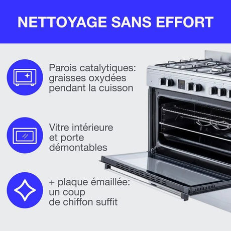 Cuisiniere piano four multifonctions catalyse - CONTINENTAL EDISON - CECP9060IXDD - 95 L - Affichage digital - L90 x H 85 cm - Inox
