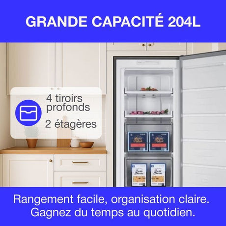 Congélateur armoire  204L - Total No Frost (Sans givre) - Classe E - Silver - L54 cm x H171 cm