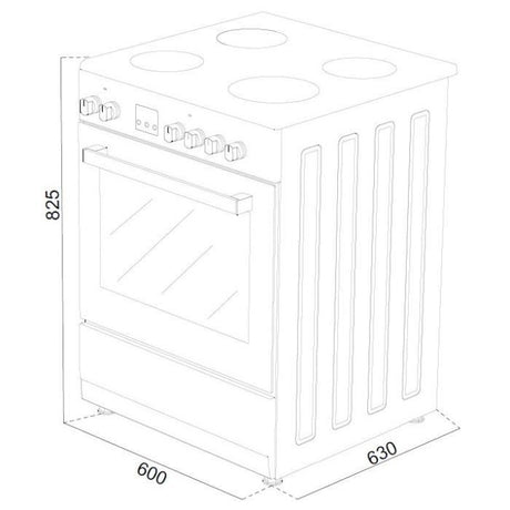 Cuisiniere vitrocéramique CONTINENTAL EDISON CECV60FCS - 4 feux - L58,8 xP61 xH83 cm - Silver